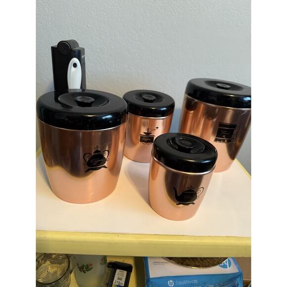 Vintage West Bend Canister Set Of 4 Copper Colored With Black Lids Usa Made ￼￼ - Picture 1 of 6